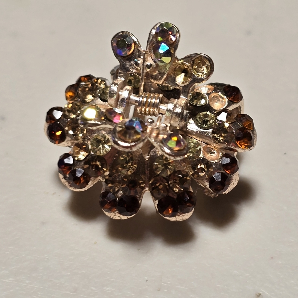 Multicolour Crystals Gold Tone Heavy Metal Hair Clip 18
